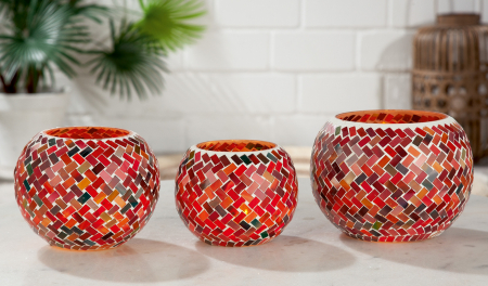 SALE % - Suport lumanare Mosaic, Sticla, Multicolor, 12.5 cm