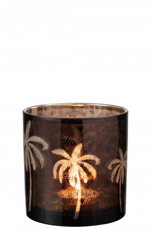 Suport lumanare Palm Tree, Sticla, Maro, 15x15x15 cm [1]