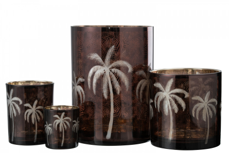 Suport lumanare Palm Tree, Sticla, Maro, 17.5x17.5x24 cm [3]