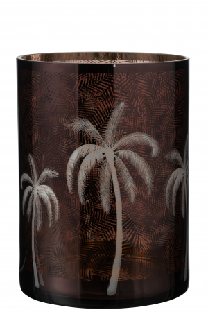 SALE % - Suport lumanare Palm Tree, Sticla, Maro, 17.5x17.5x24 cm