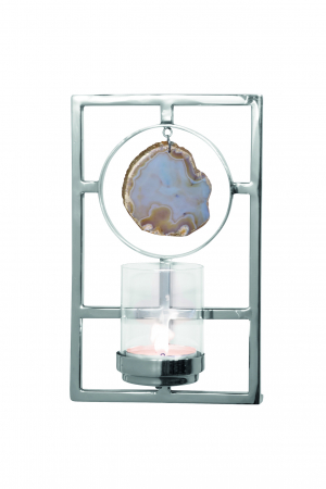SALE % - Suport lumanare PIETRA suspendat, Otel/Sticla, Argintiu, 11x26 cm