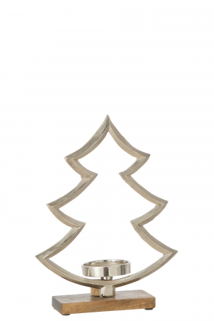 Suport lumanare Pine, Aluminiu, Argintiu, 21x2.5x30 cm [1]
