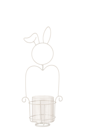 SALE % - Suport lumanare Rabbit, Metal/Fier, Alb, 16.5x11x41.5 cm