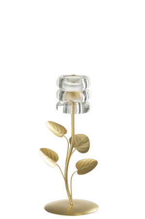 Suport lumanare ramura si frunza, metal, auriu/transparent | L 10.5X l 10.5X H 25.5 cm DECORATIUNI - Suport lumanare ramura si frunza, metal, auriu/transparent | L 10.5X l 10.5X H 25.5 cm
