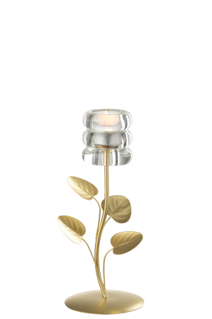 Suport lumanare ramura si frunza, metal, auriu/transparent | L 10.5X l 10.5X H 25.5 cm [1]