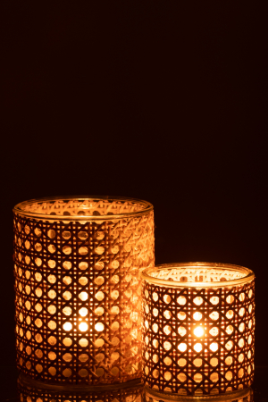 Suport lumanare Rattan, Sticla, Natural, 12.5x12.5x15 cm [5]