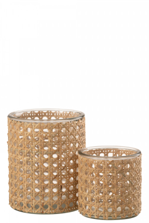 Suport lumanare Rattan, Sticla, Natural, 12.5x12.5x15 cm [3]