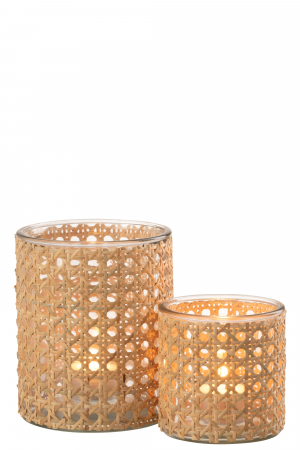 Suport lumanare Rattan, Sticla, Natural, 12.5x12.5x15 cm [4]