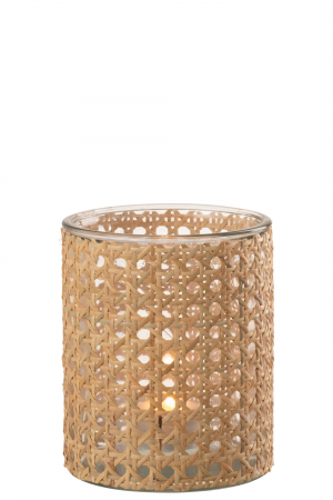Suport lumanare Rattan, Sticla, Natural, 12.5x12.5x15 cm [1]