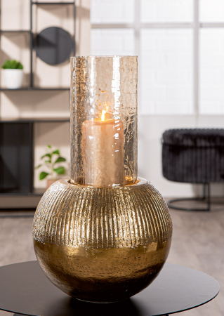 DECORATIUNI - Suport lumanare, rotund, cilindric, Haley, Aluminiu, auriu, PU 1, H. 45,5 cm, D. 25,5 cm