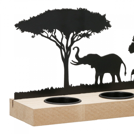 Suport lumanare, Savannah, motiv elefant, MDF, Metal, negru, ecru, PU 8, 2 buc. asortate, L. 7 cm, L. 24 cm, H. 13 cm [2]