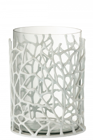 SALE % - Suport lumanare Sea, Sticla/Metal, Transparent/Alb, 25x25x32 cm