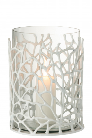 Suport lumanare Sea, Sticla/Metal, Transparent/Alb, 25x25x32 cm [1]