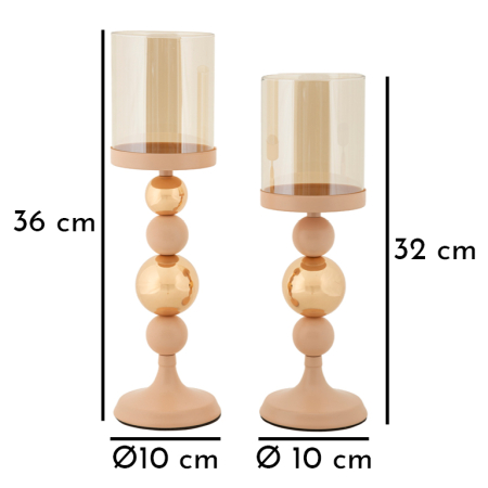 Suport lumanare, Set de 2 buc. roz sticlos cm ø 10x32-10x36 [5]