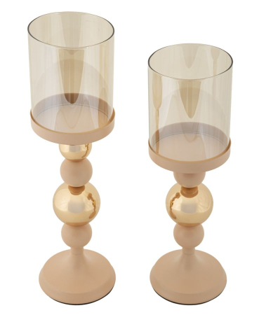 Suport lumanare, Set de 2 buc. roz sticlos cm ø 10x32-10x36 [1]