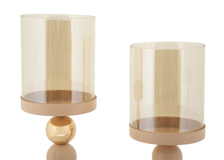 Suport lumanare, Set de 2 buc. roz sticlos cm ø 10x32-10x36 [2]