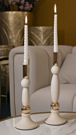 Suport lumanare, Set de 2 buc. Strek, crem cm ø 9,5x25-9,5x30 [3]