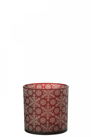 Suport lumanare Snow, Sticla, Rosu, 14.5x14.5x15 cm [1]
