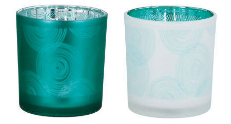 DECORATIUNI - Suport lumanare, Spiral, Sticla, verde, alb, PU 18, 2 buc. asortate, H. 8 cm, D. 7 cm