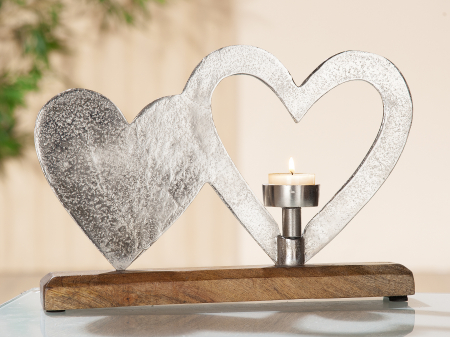 Suport lumanare Star, aluminiu/lemn, argintiu/maro, 5x30,5x22 cm [1]