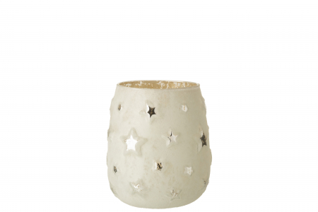 CRACIUN - Suport lumanare Star, Sticla, Argintiu, 12.5x12.5x14.5 cm
