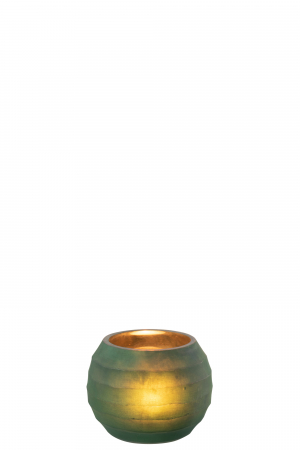 Suport lumanare Stripe, Sticla, Verde, 12.5x12.5x9 cm [2]