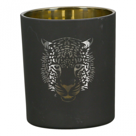 SALE % - Suport lumanare Tiger, sticla, negru/auriu, 10x9 cm