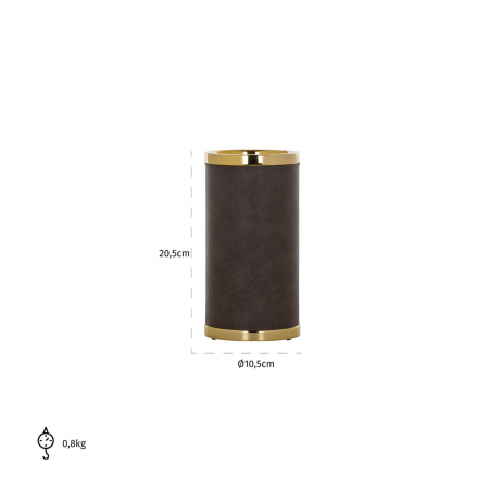 Suport lumanare Timo, Aluminiu/Otel/Piele, Maro/Auriu, 20.5x10.5x10.5 cm [2]
