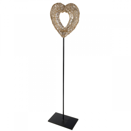 SALE % - Suport lumânare tip pastilă, inimă, fier, auriu, PU 1, L. 15 cm, l. 24 cm, H 102 cm