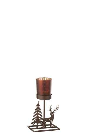 DECORATIUNI - Suport lumanare tip pastila metal maro ruginiu | L 10X l 7.5X H 17.5 cm