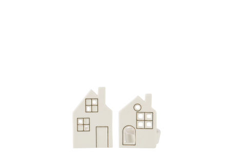 Suport lumanare tip pastila, model casa, argila, alb, sortiment de 2 | L 6.5X l 6X H 8.5 cm [1]