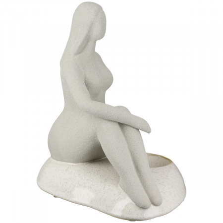 Suport lumânare tip pastilă, motiv femeie, ceramică, gri deschis, PU 2, L. 14 cm, l. 18 cm, H 20 cm [3]