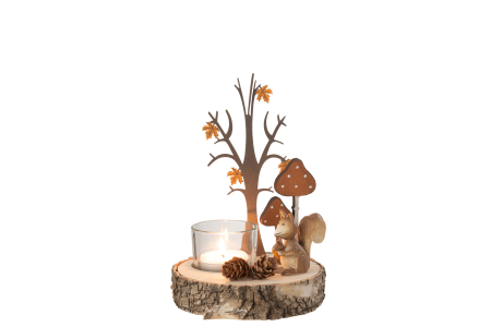 Suport lumanare tip pastila veverita/copac lemn/metal natur/portocaliu | L 12X l 12X H 16 cm [1]