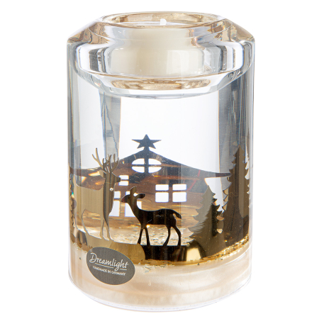 Suport lumanare tip tealight, Candela Classic, "Forest", Sticla, negru, auriu, PU 4, L. 7 cm, L. 7 cm, H 10,5 cm [1]