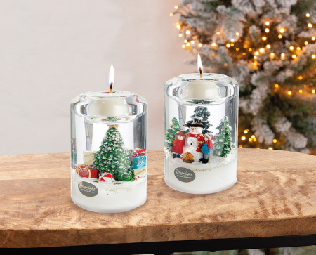 DECORATIUNI - Suport lumanare tip tealight, Candela Classic, "Wonderland Christmas Tree", Motiv brad, Sticla, verde, alb, PU 4, L. 7 cm, L. 7 cm, H 10,5 cm