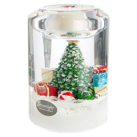 Suport lumanare tip tealight, Candela Classic, "Wonderland Christmas Tree", Motiv brad, Sticla, verde, alb, PU 4, L. 7 cm, L. 7 cm, H 10,5 cm [1]