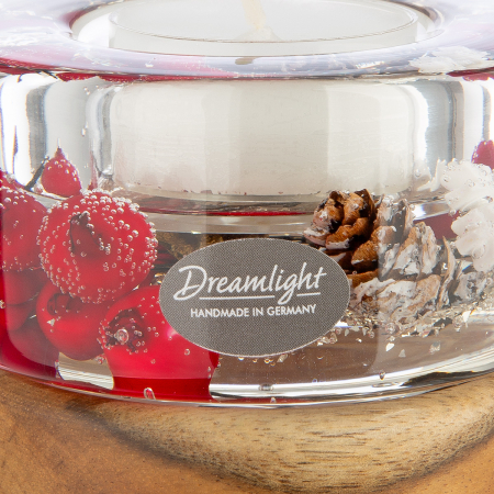 Suport lumanare tip tealight, Colum Smart pe baza de lemn, "Winter Berries", Lemn, maro, roșu, PU 4, H 6,5 cm, A. 8,5 cm [3]