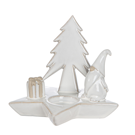 Suport lumanare tip tealight, Stea, "Luce", motiv brad de Craciun, Portelan, crem, PU 4, 2 asortate, L. 13 cm, L. 13 cm, H 13,5 cm [2]