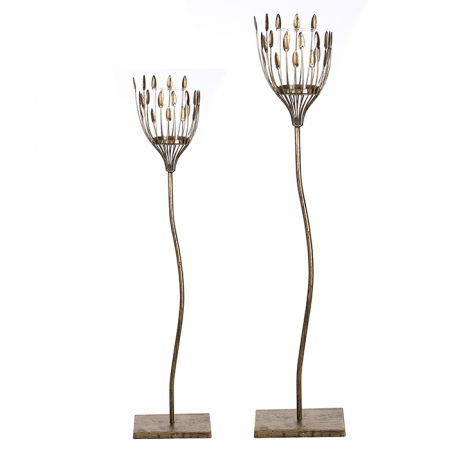 SALE % - Suport lumanare Trevi, sticla/metal, auriu/maro, 93x18 cm