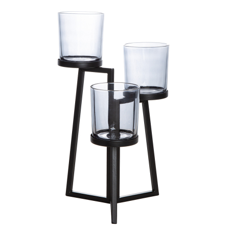Suport lumanare, „Triade”, Metal, negru, PU 2, L. 21 cm, latime 21 cm, inaltime 36 cm [1]