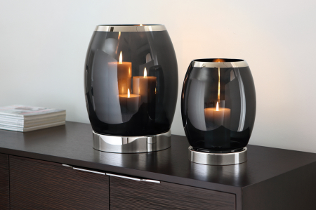 SALE % - Suport lumanare York, Sticla/Fier/Nichelat/platinum decor, Argintiu/Negru, 29x22 cm