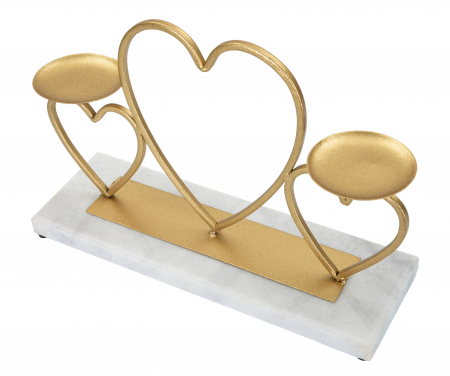 Suport lumanari Hearts, Fier/Marmura, Auriu, 20x30x9 cm [4]