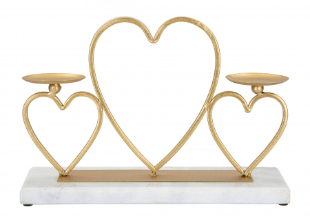 Suport lumanari Hearts, Fier/Marmura, Auriu, 20x30x9 cm [5]