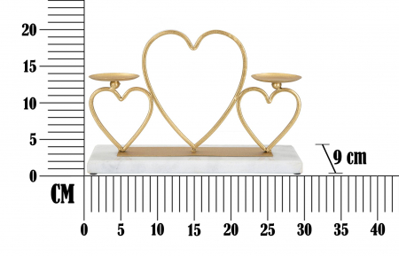 Suport lumanari Hearts, Fier/Marmura, Auriu, 20x30x9 cm [6]