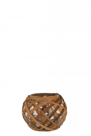 SALE % - Suport lumanari, Rachita/bambus, Maro, 18.5x18.5x14.5cm