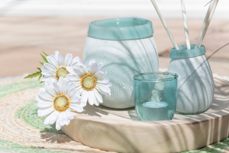 Suporturi lumanari - Suport lumanari, Sticla, Albastru, 7x7x7