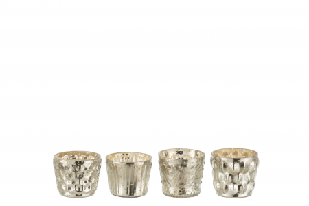 Set 4 suporturi lumanari, Sticla, Argintiu, 5.5x5.5x5 cm [4]