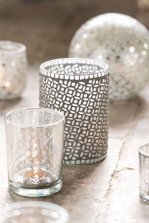 Suport lumanari, Sticla, Argintiu, 7.3x7.3x8 [4]