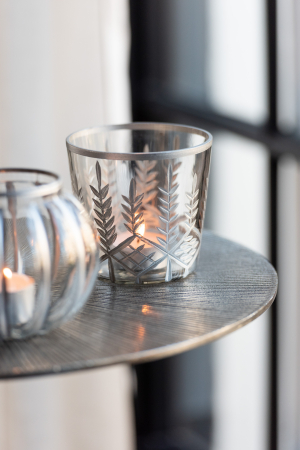 SALE % - Suport lumanari, Sticla, Argintiu, 9.5x9.5x9