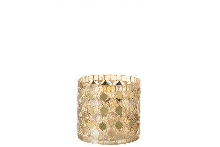 Suporturi lumanari - Suport lumanari, Sticla, Auriu, 10.5x10.5x10.5